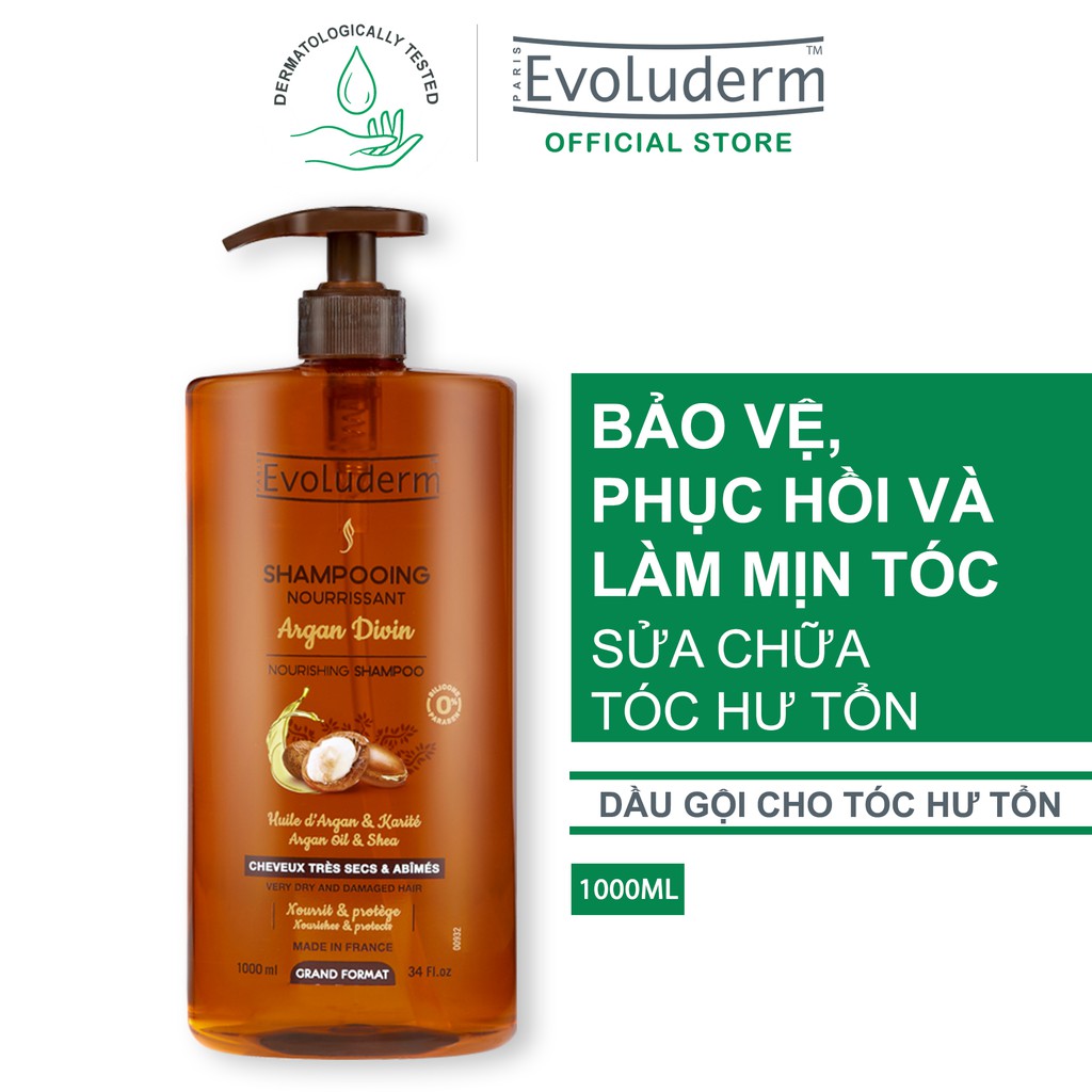 Dầu gội dành cho tóc rất khô và bị hư tổn Evoluderm Shampoing Nourrissant Argan Divin 1000ml-15269