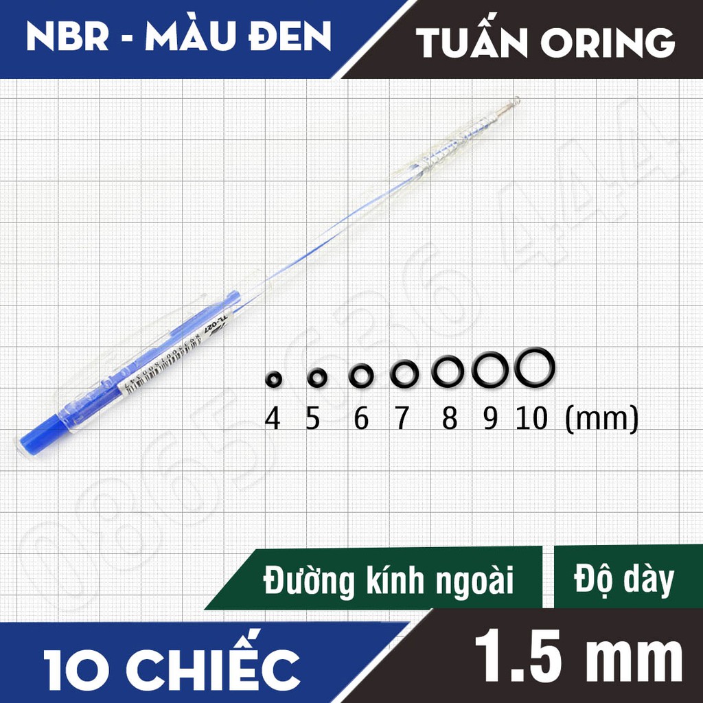 Oring NBR [4,5,6,7,8,9,10] * [Dày = 1.5mm] - Gioăng cao su đen chịu dầu.