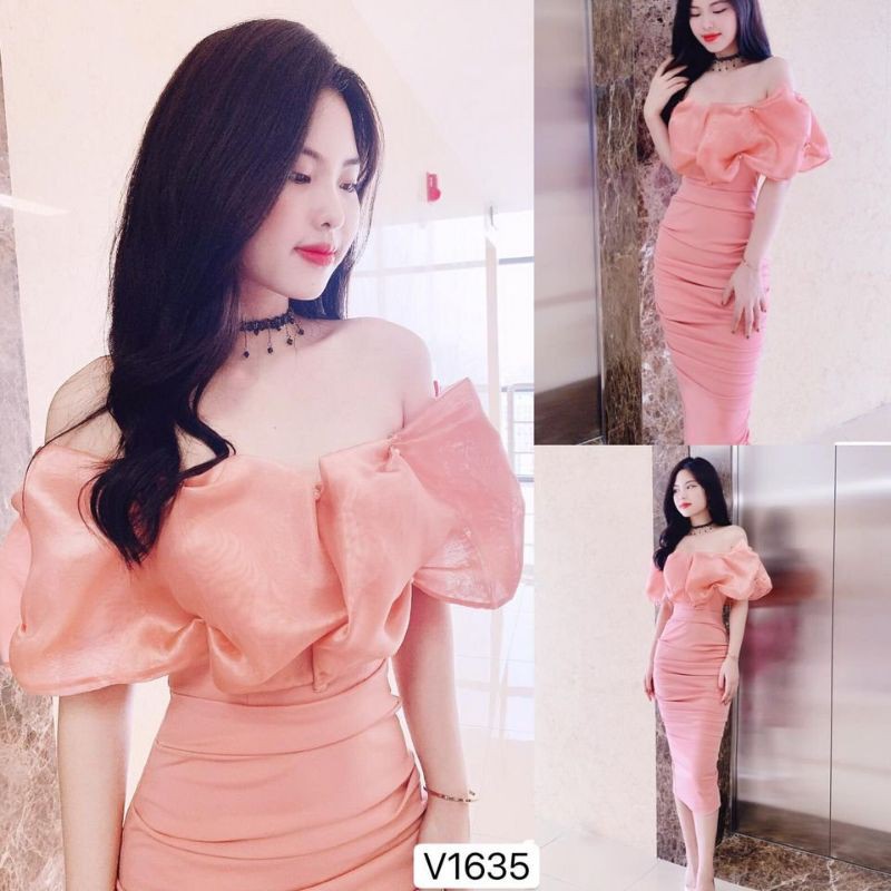 [Váy Đi Tiệc Cao Cấp] Váy Vai Trễ Đầm Dáng Ôm Chất Voan Lụa Bóng Sang Trọng | BigBuy360 - bigbuy360.vn