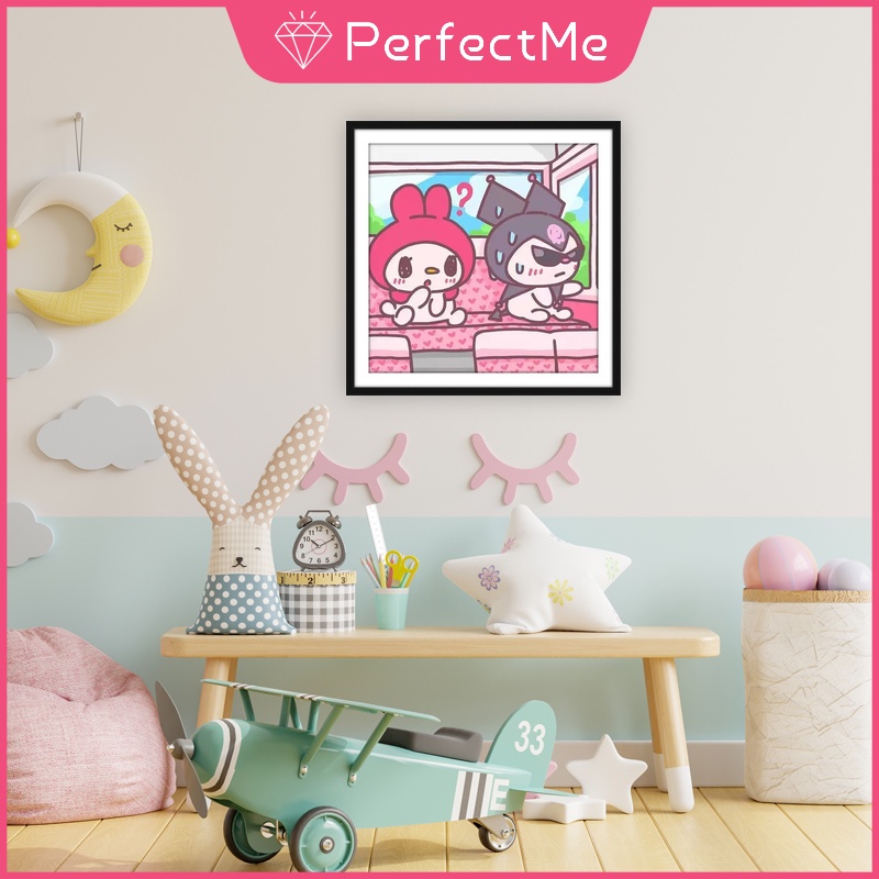 SANRIO Bộ 1 Tranh Đính Đá 5D Tự Làm Kích Thước 30 X 30 Cm Hình Cặp Đôi Trang Trí Nhà Cửa