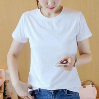 Áo thun nữ trơn màu trắng cổ trong trơn
