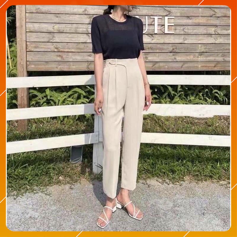 Quần Baggy nữ lưng chun sau cạp tim lồng đai đỉa cá tính phom đẹp màu sắc đen ghi be trắng mã Q0888 Doly | BigBuy360 - bigbuy360.vn