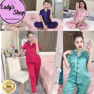 [Siêu Hot] Bộ lụa satin CỘC-DÀI VIỀN ĐEN nơ túi [Ảnh thật+Video]