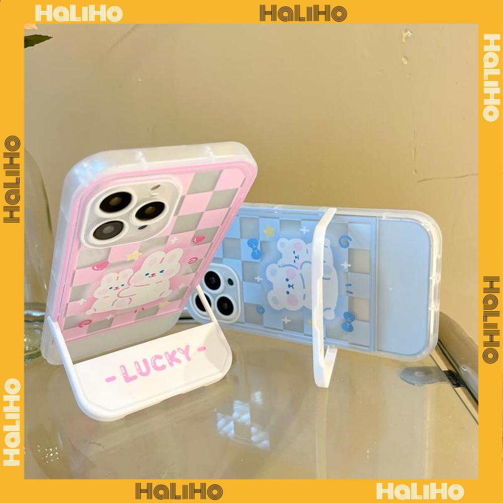 iPhone Case Acrylic Invisible Folding Stand Silicone Soft Case Shockproof Camera Cover Rabbit Cute Cartoon Compatible For iPhone 11 Pro Max 13 Pro Max 12 Pro Max 7Plus xr XS Max