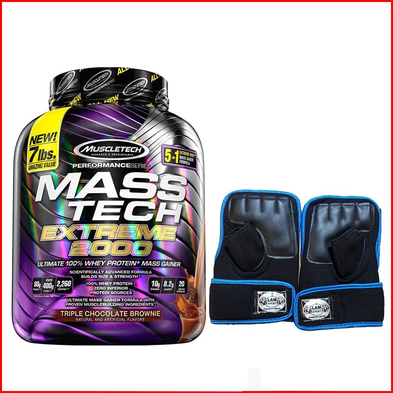 Sữa tăng cân Mass Tech Extreme 2000 7lbs (3.18Kg) - Muscletech USA - Mùi Chocolate, Vani - Kèm quà tặng