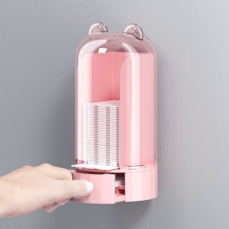 Hộp Đựng Bông Tẩy Trang Gắn Tường Chống Thấm Nước, Máy Rút Bông Tẩy Trang Tự Động - TẶNG BÔNG TẨY TRANG