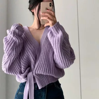 Áo sweater DUNEA dệt kim cổ chữ V kiểu dáng gợi cảm quyến rũ cho nữ