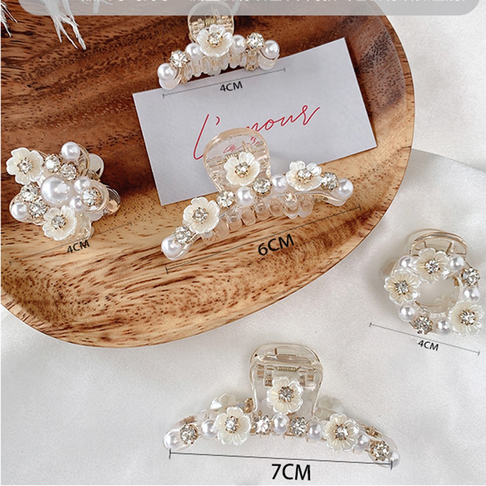 Kẹp Tóc Càng Cua Trong Suốt Đính Hoa Thanh Lịch Thời Trang Cho Nữ