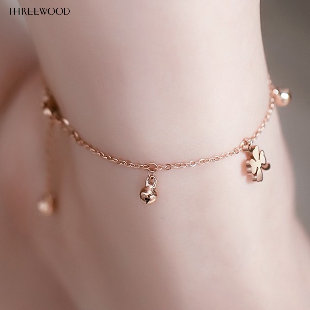 Lắc chân trang trí hình cỏ 4 lá may mắn cho nữ đeo vào mùa hè | BigBuy360 - bigbuy360.vn