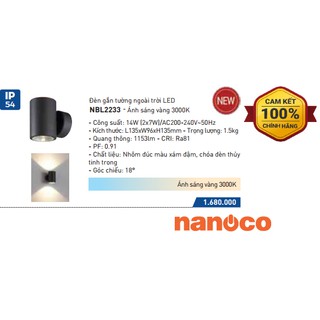 Đèn gắn tường trang trí ngoài trời led 14w nanoco - nbl2233