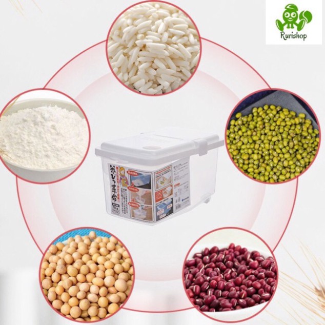 Thùng đựng gạo Inomata nội địa Nhật Bản 10kg nắp bật, bánh xe tiện lợi
