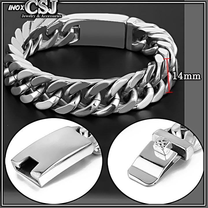 Lắc tay nam bản to 14MM kiểu lặc đôi khóa hộp thời trang đẹp, không đen - Đem lại đẳng cấp phong độ cho người đeo