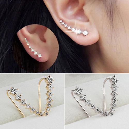 Bông tai kiểu móc kẹp đính kim cương giả & đá zircon lấp lánh