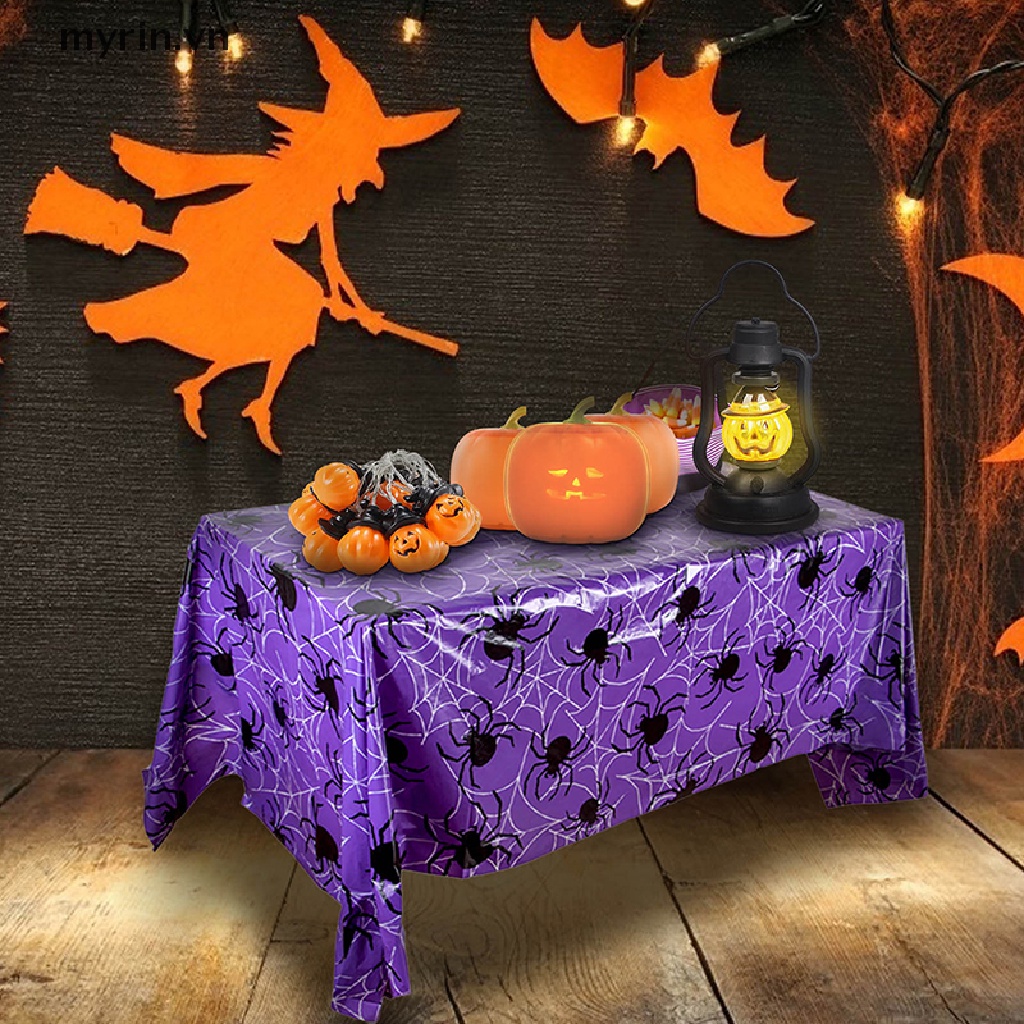 Khăn Trải Bàn Hình Chữ Nhật Bằng Nhựa Chống Nước Dùng Một Lần Họa Tiết Halloween Ốp