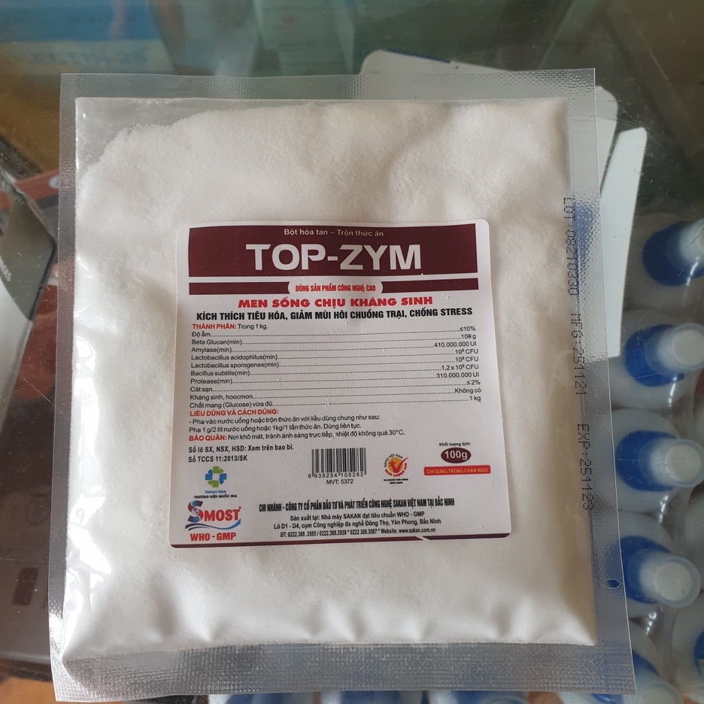 Men sống kích thích tiêu hóa - giảm mùi hôi phân chó mèo - vật nuôi TOP ZYM gói bột hoà tan 100g