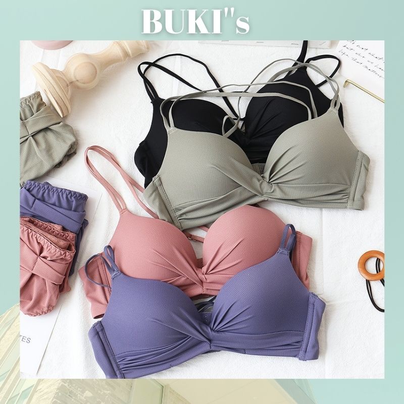 Set đồ lót không gọng nâng ngực nhẹ nhàng - Áo lót nữ nhún nơ thông hơi sexy shop BUKI