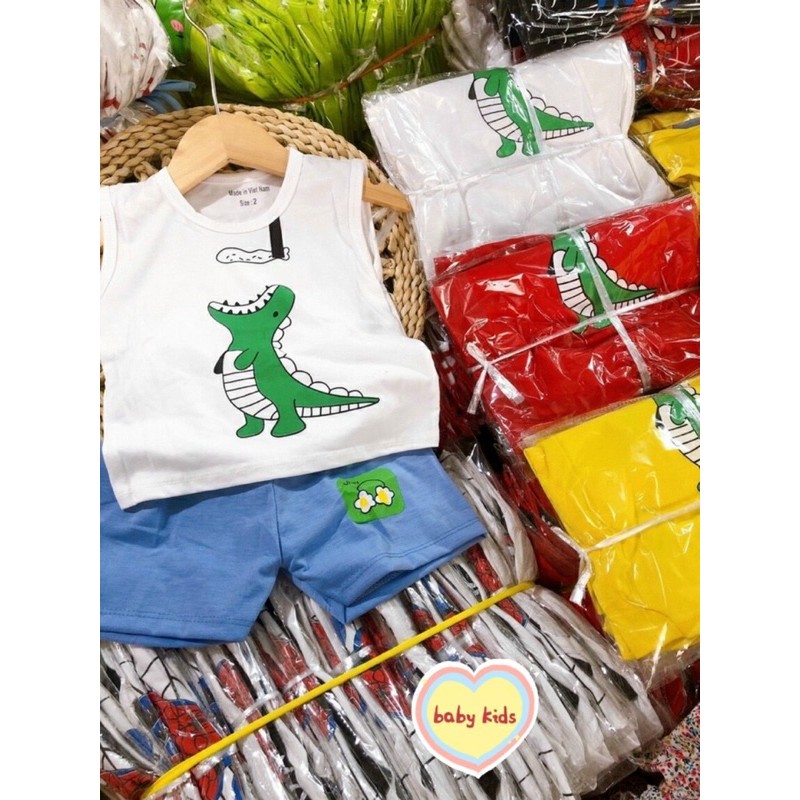 Quần áo cho bé 🍀𝗛𝗔̀𝗡𝗚 𝗟𝗢𝗔̣𝗜 𝟭🍀 Set quần áo cộc dành bé trai gắn hình khủng long