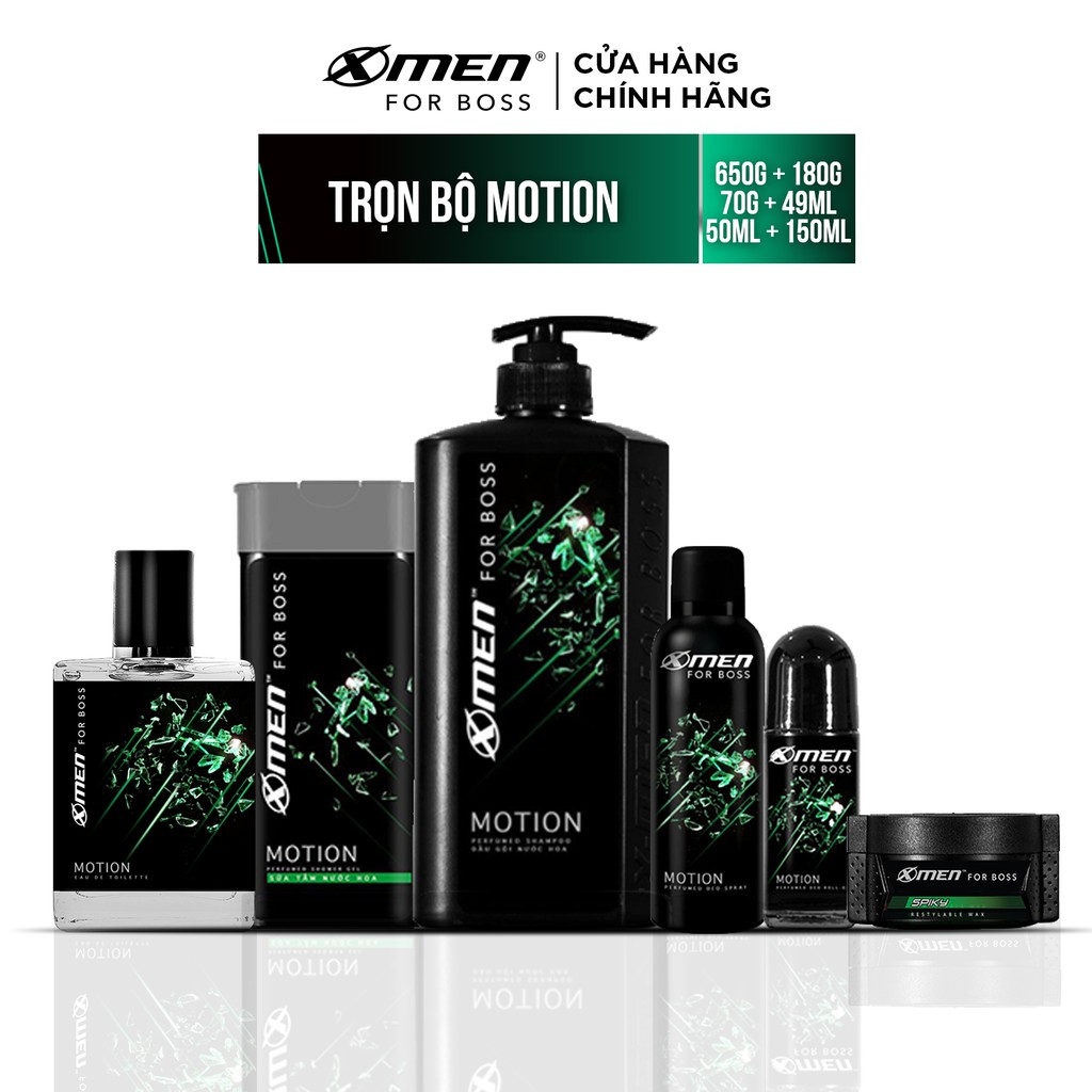 Combo X-Men for Boss trọn bộ mùi hương Motion(650g + 180g + 49ml + 150ml + 50ml + 70g)