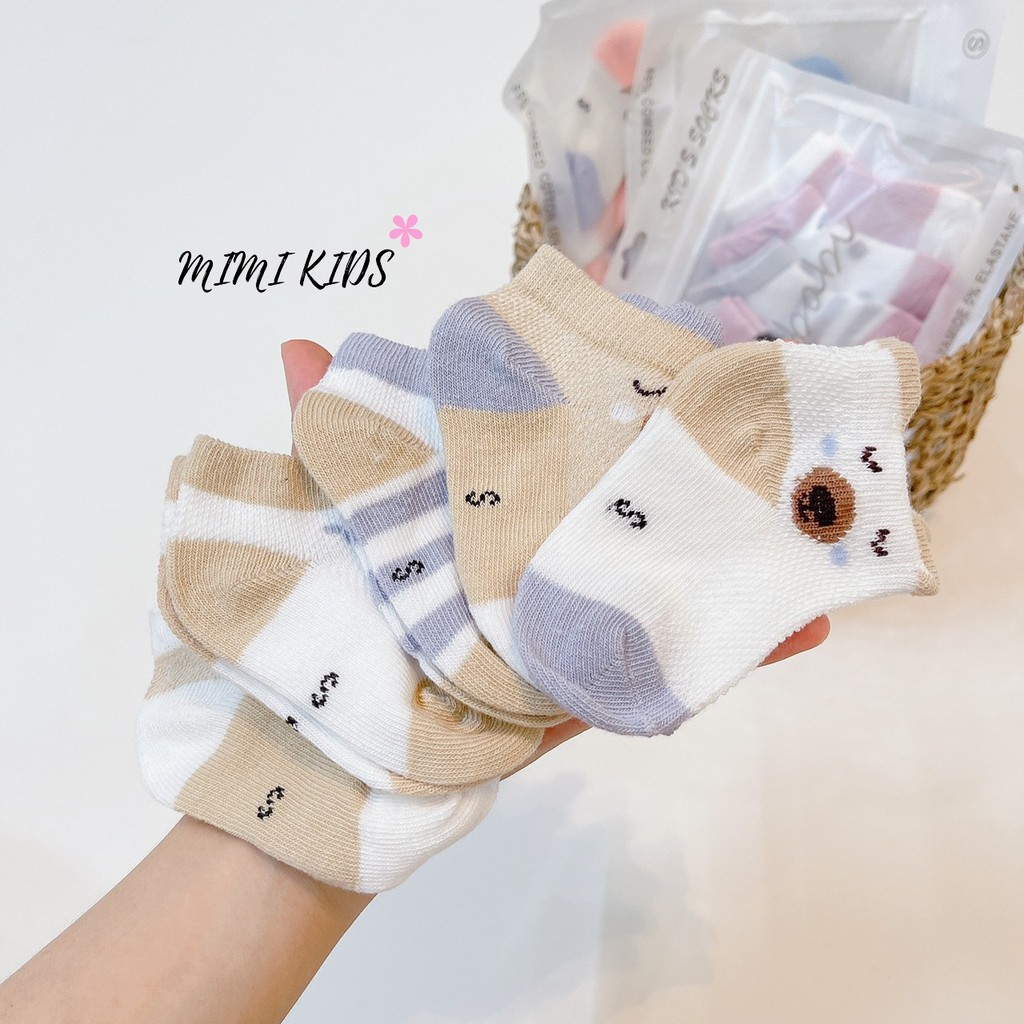 Set 5 đôi tất lưới KidSock hình gấu - Mimi Kids cho bé