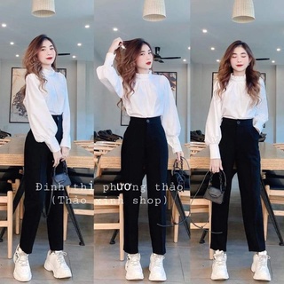 Áo sơ mi trắng cổ trụ bèo tiểu thư