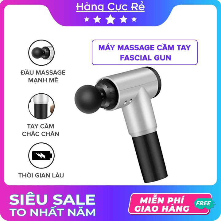 Máy massage cầm tay Fascial Gun Freeship Máy matxa giảm mỏi cơ có 5 chế độ, 4 đầu, 6 cường độ - Shop Hàng Cực Rẻ