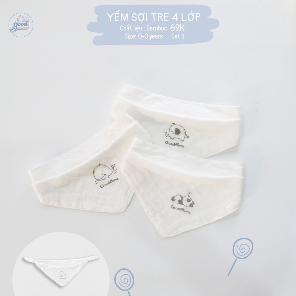 [Mã LTBAUAB6 giảm 7% đơn 99K] SET 3 khăn yếm sợi tre 4 lớp Goodmama