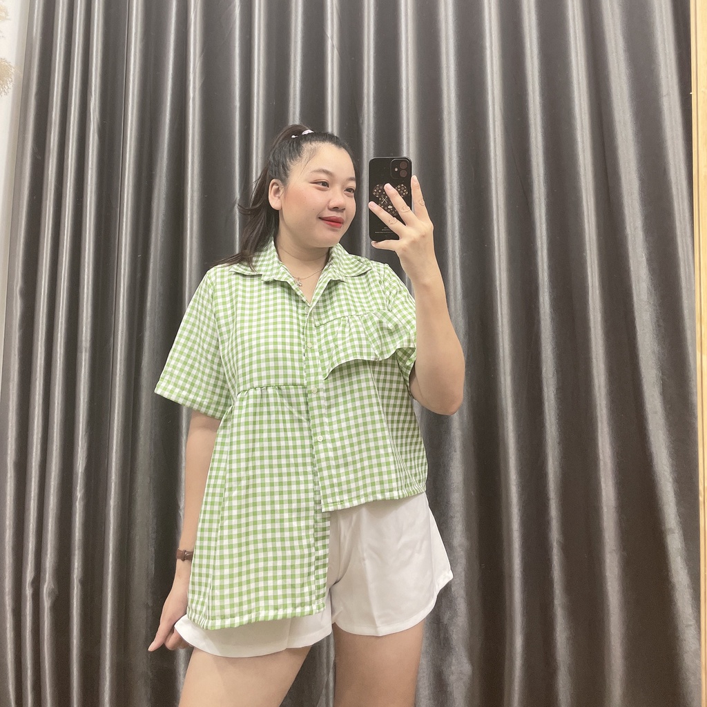 Set Bộ Áo Sơ Mi Kiểu Lệch Tà Quần Short Ống Rộng Lưng Cao Bigsize Chất Vải Cao Cấp Mềm Mịn Phom Rộng Tôn Dáng MÃ SET2