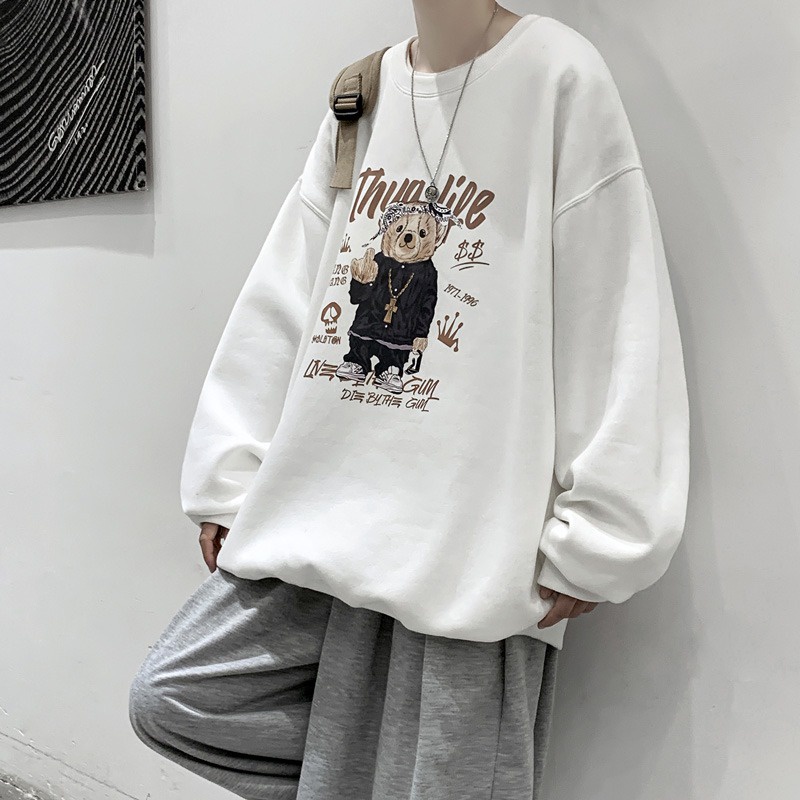 Áo Sweater Nỉ Bông Nam Nữ Unisex Form Rộng In Hình Gấu ThugLife Cá Tính