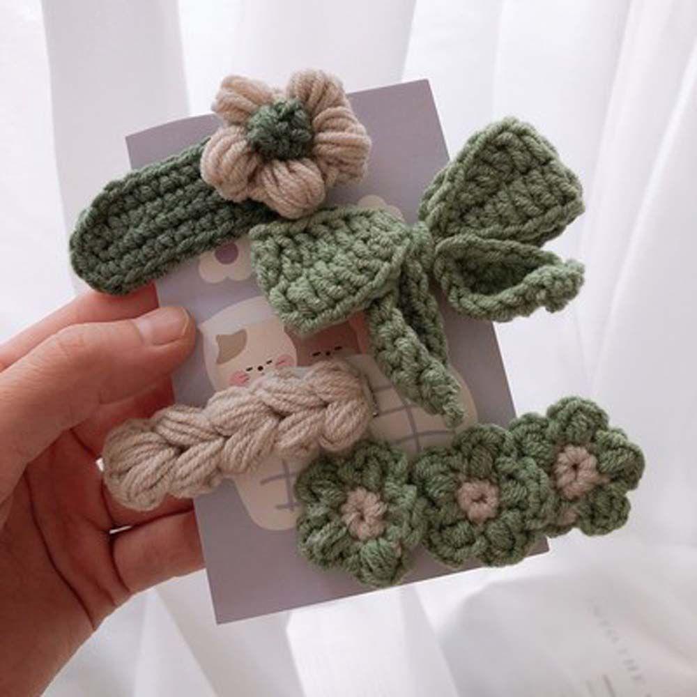 Bộ 4 Kẹp Tóc Vải Dệt Kim Đính Nơ Hoa Màu Kẹo Ngọt Phong Cách Hàn Quốc Dễ Thương