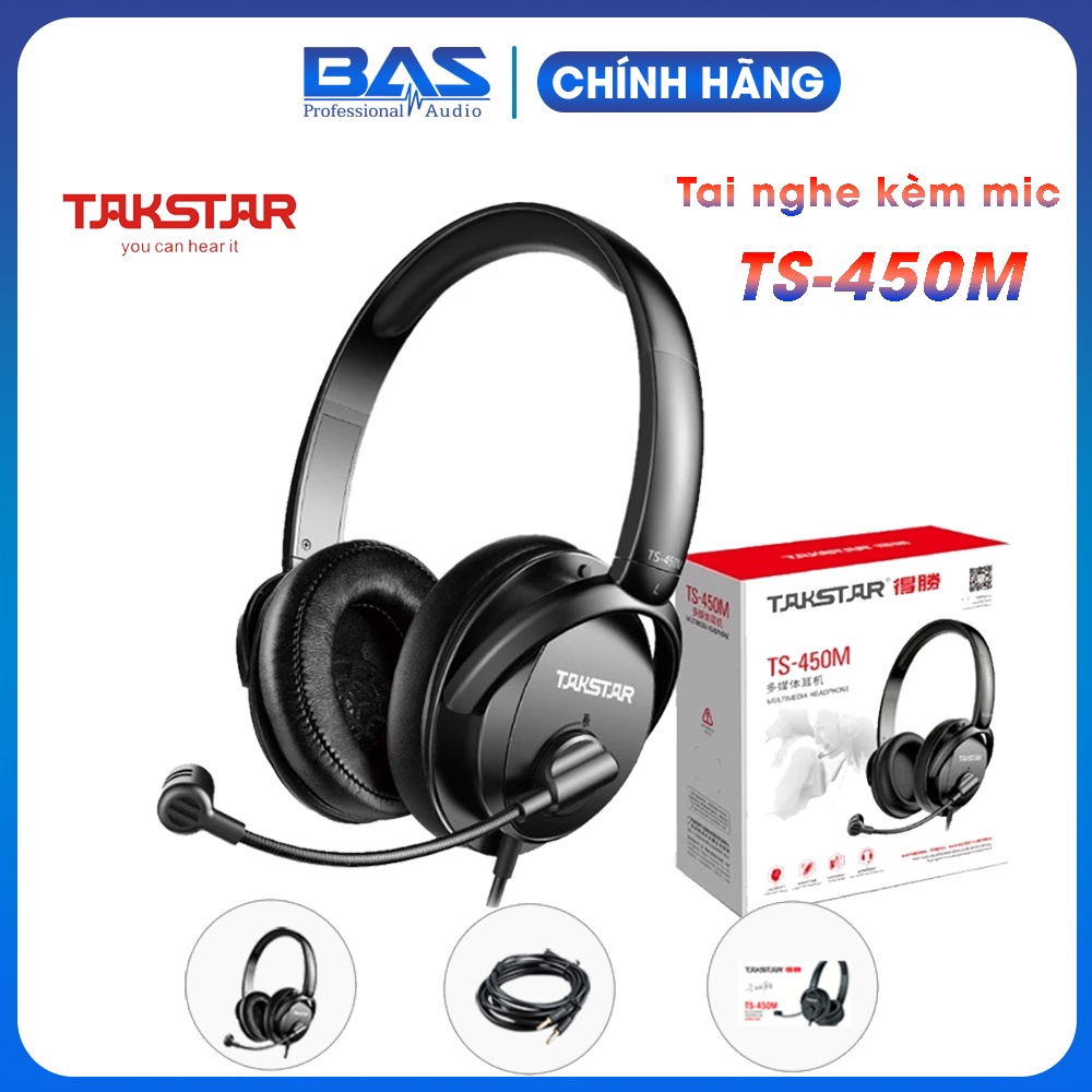 Tai nghe gaming TAKSTAR TS-450M có mic, dây dài 2m, tai nghe kiểm âm tốt với độ nhạy cao, hàng chính hãng Takstar