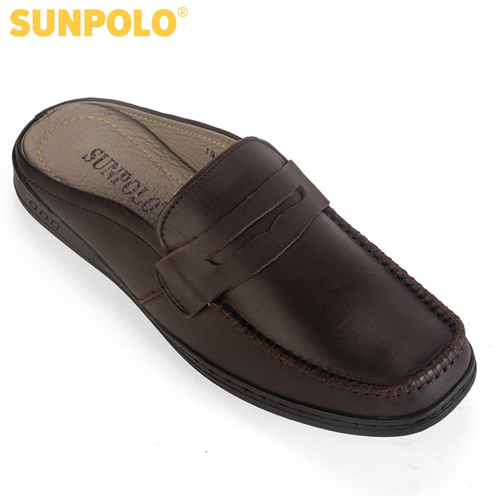 Dép Sapo Nam Da Bò SUNPOLO Đen Nâu - SPO197