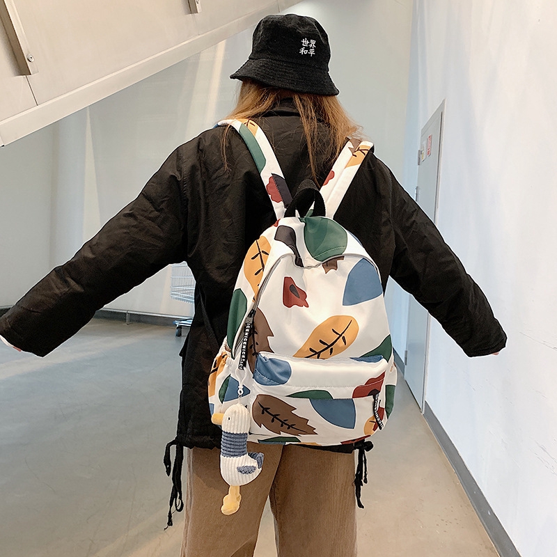 Balo Đi Học JASMIN NOIR Bằng Canvas In Họa Tiết Lá Đơn Giản Thời Trang Dành Cho Nữ