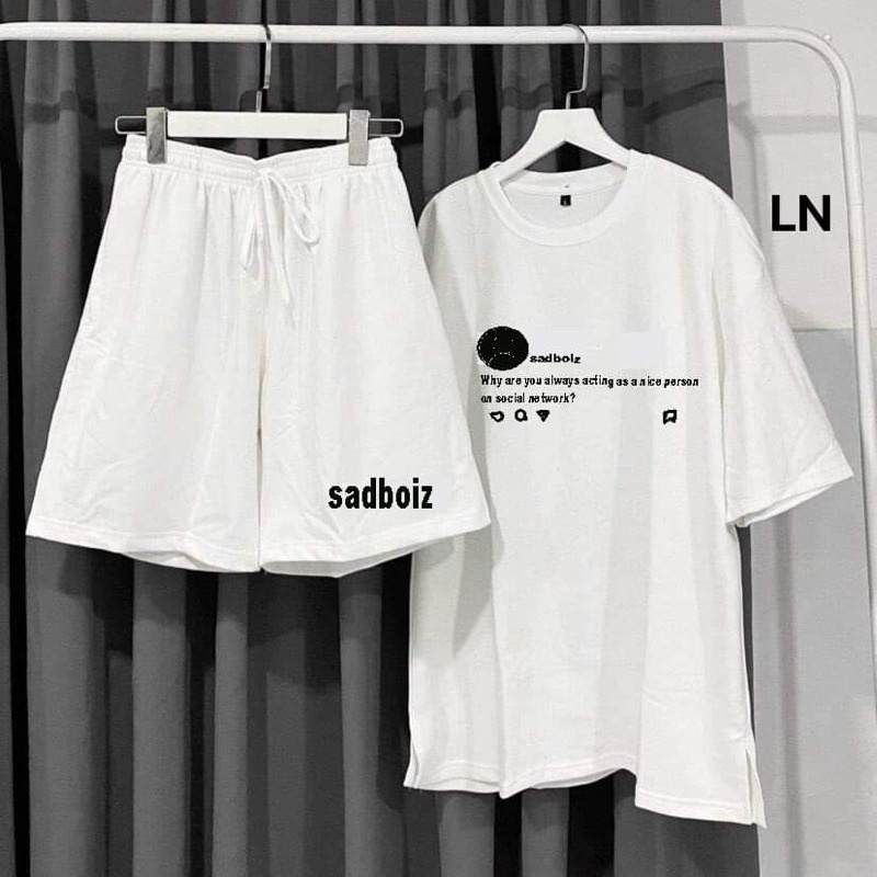 Set ngủ nữ Gấu, Sadboiz Bộ quần short đùi áo form rộng tay lỡ, sooc phông mặc ở nhà Ulzzang Phong cách thể thao