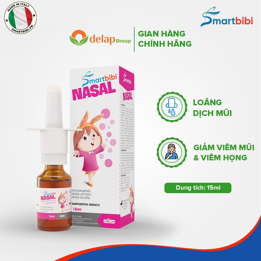 Xịt Vệ Sinh Mũi Trẻ Em Smartbibi Nasal Làm Loãng Dịch Mũi, Hỗ Trợ Điều Trị Viêm Mũi Và Viêm Họng Chai 15ml