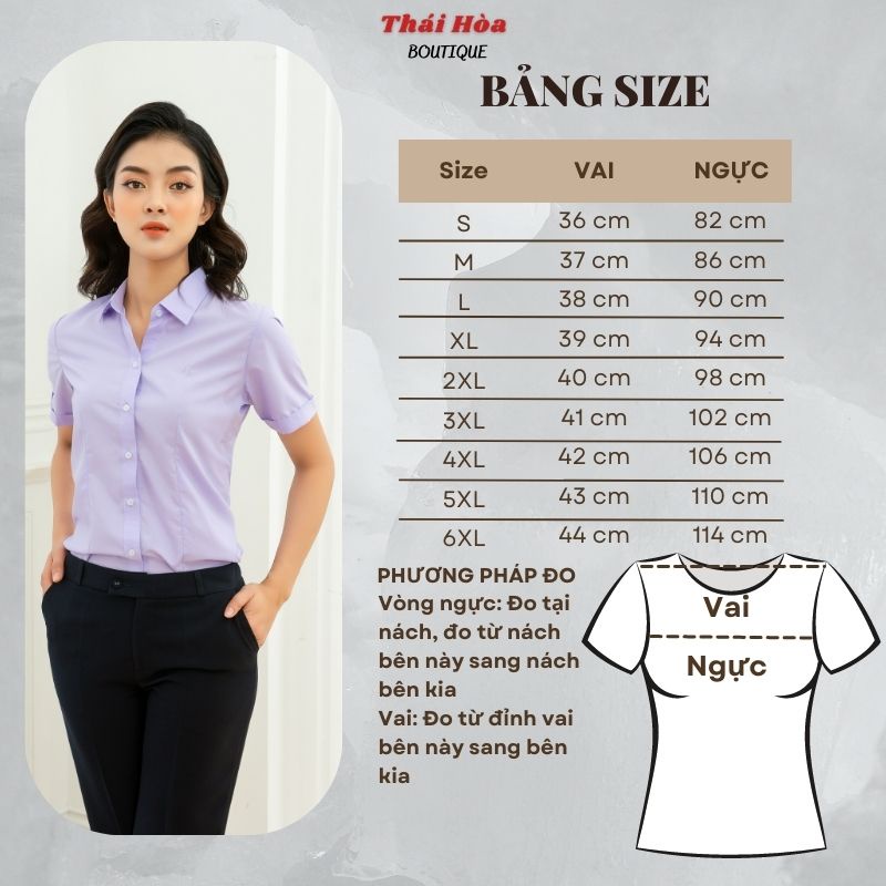 Áo sơ mi nữ tay ngắn đẹp kiểu công sở bigsize màu tím cotton Thái Hoà N047-08-01