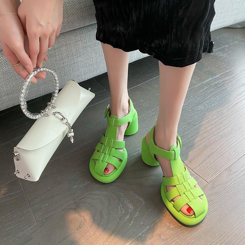 Giày Sandal Cao Gót 2022 Bằng Da Thật Hở Mũi Thời Trang Mùa Hè Cho Nữ