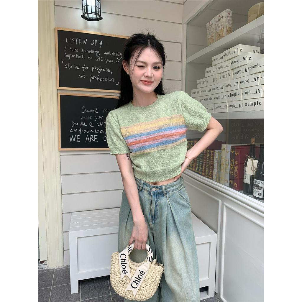 Áo Thun Dệt Kim Sọc Cổ Tròn 64078