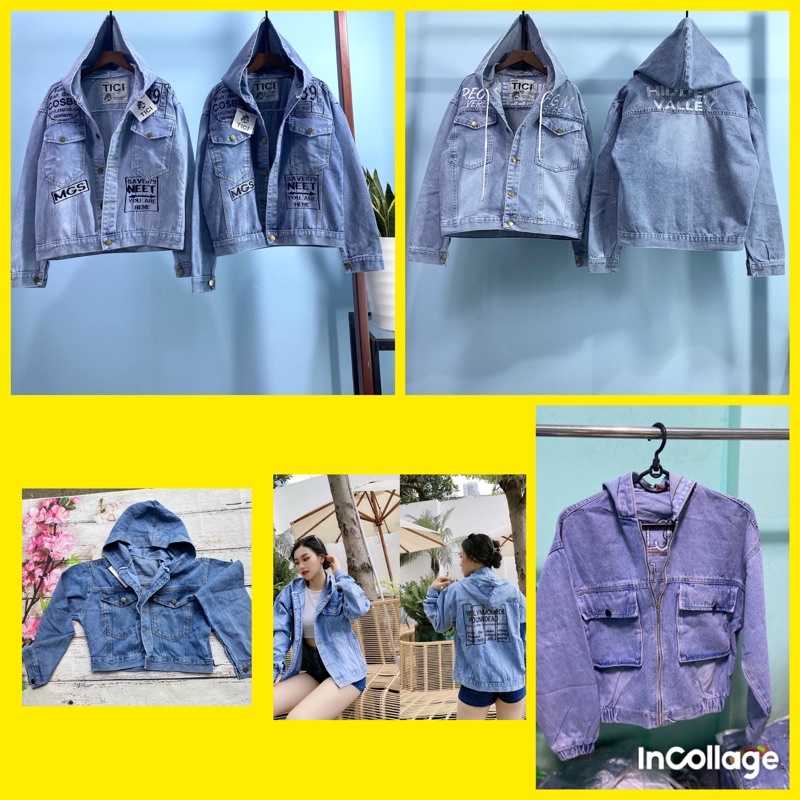 áo khoác jeans nữ có nón- chữ thêu sau(HÌNH THẬT)