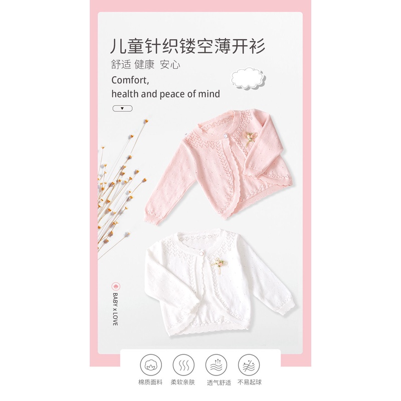 Áo Khoác Cardigan Chống Nắng Vải Cotton Dệt Kim Mỏng Thời Trang Dành Cho Bé Gái