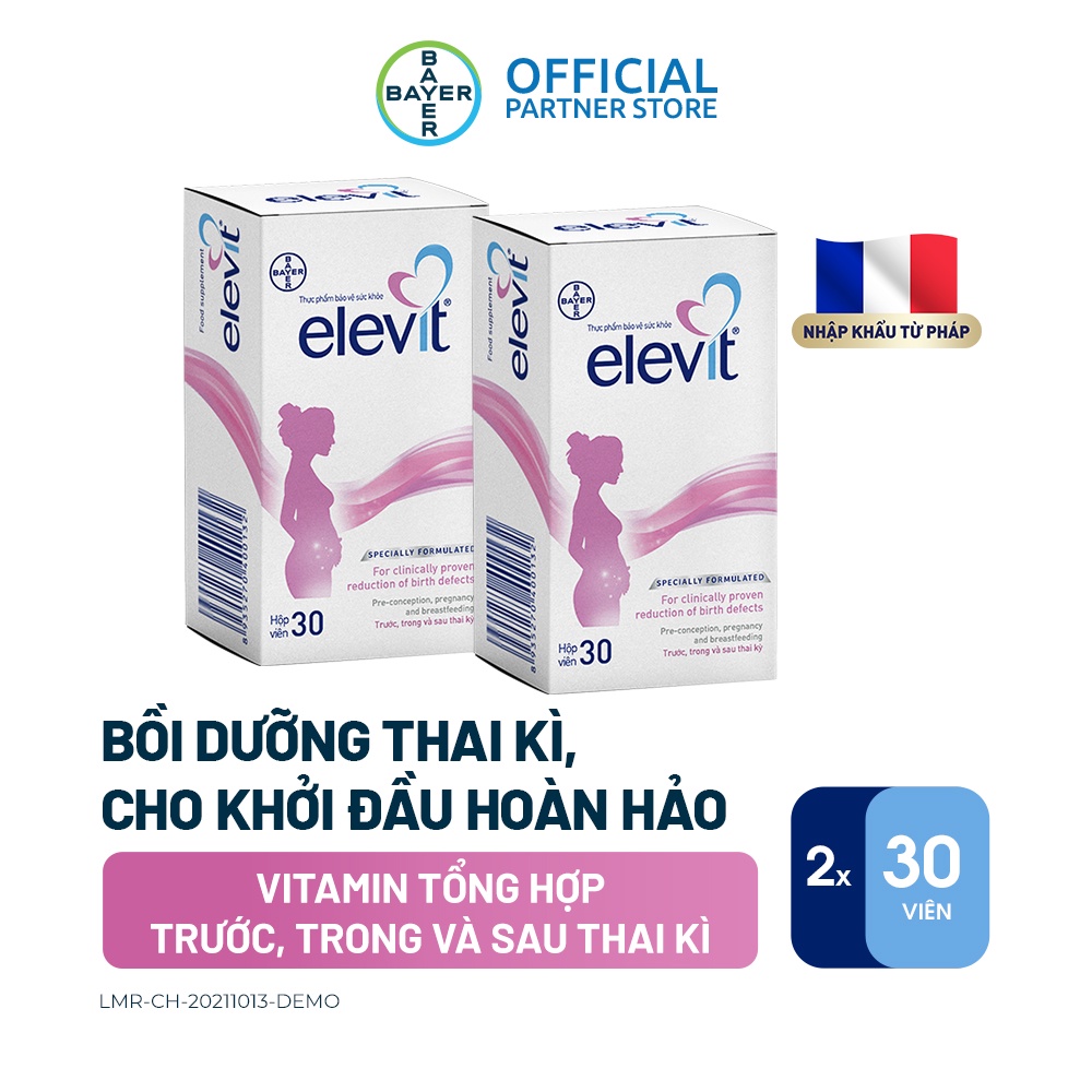 Bộ 2 Hộp Vitamin Bầu Tổng Hợp Elevit Cho Phụ Nữ Trước, Trong và Sau Thai Kỳ (30 Viên/ Hộp)