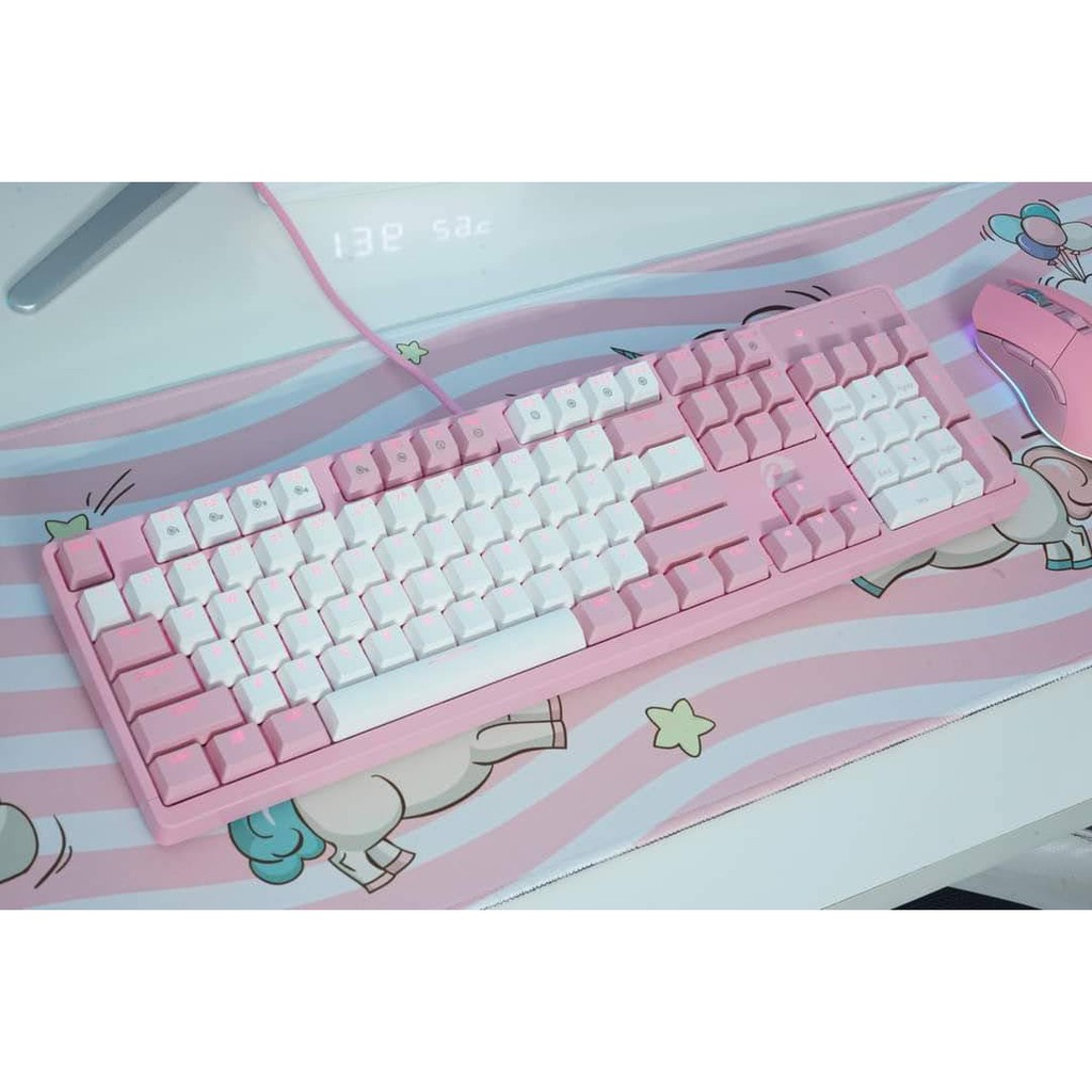 Bàn phím cơ gaming DareU EK87/ EK1280S Pink White (Pink led) BH 2 năm chính hãng