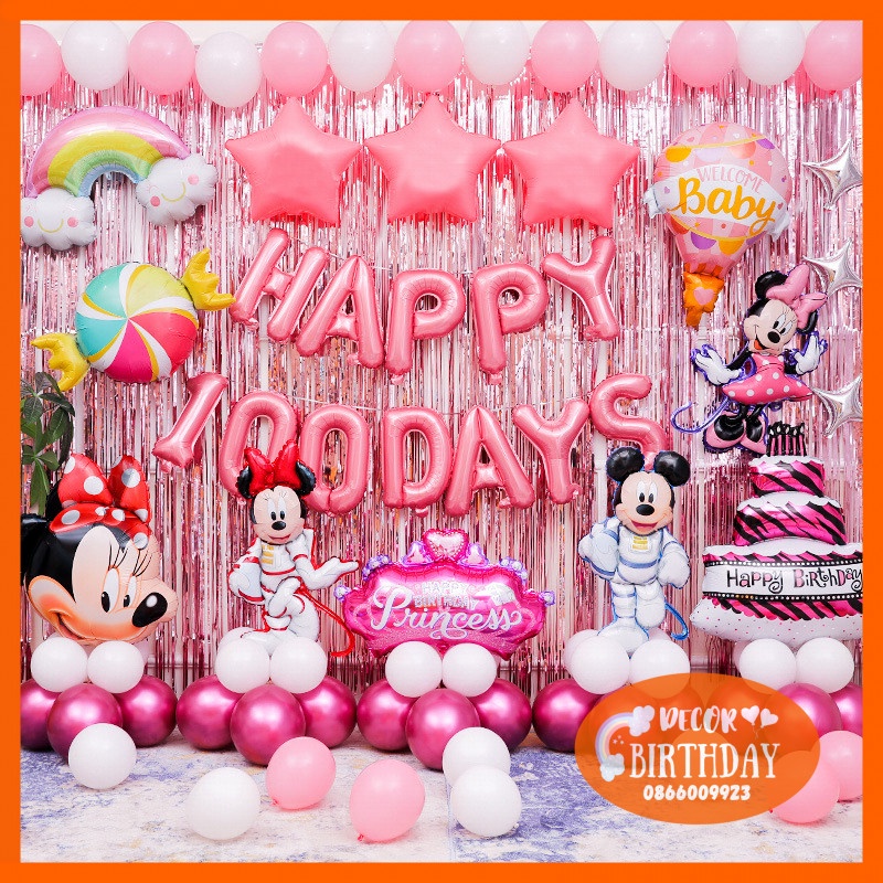 Set Trang Trí Sinh Nhật 👑TUỔI CHUỘT👑 Cho Bé Gái, Bóng Hình Mickey Đủ Mẫu, Set Y Hình Tặng Kèm Đồ Bơm Băng Dính