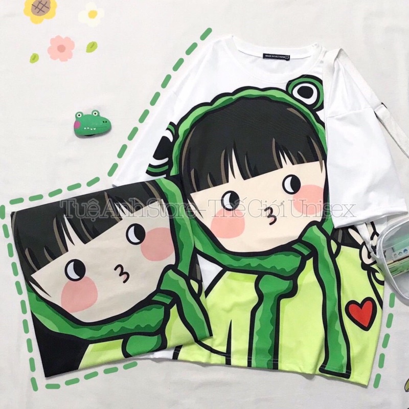 Áo thun in chuyển nhiệt cao cấp - Áo from rộng tay lỡ Unisex - Nhiều mẫu hoạt hình hoạt tiết dễ thương Freesize 38-65kg