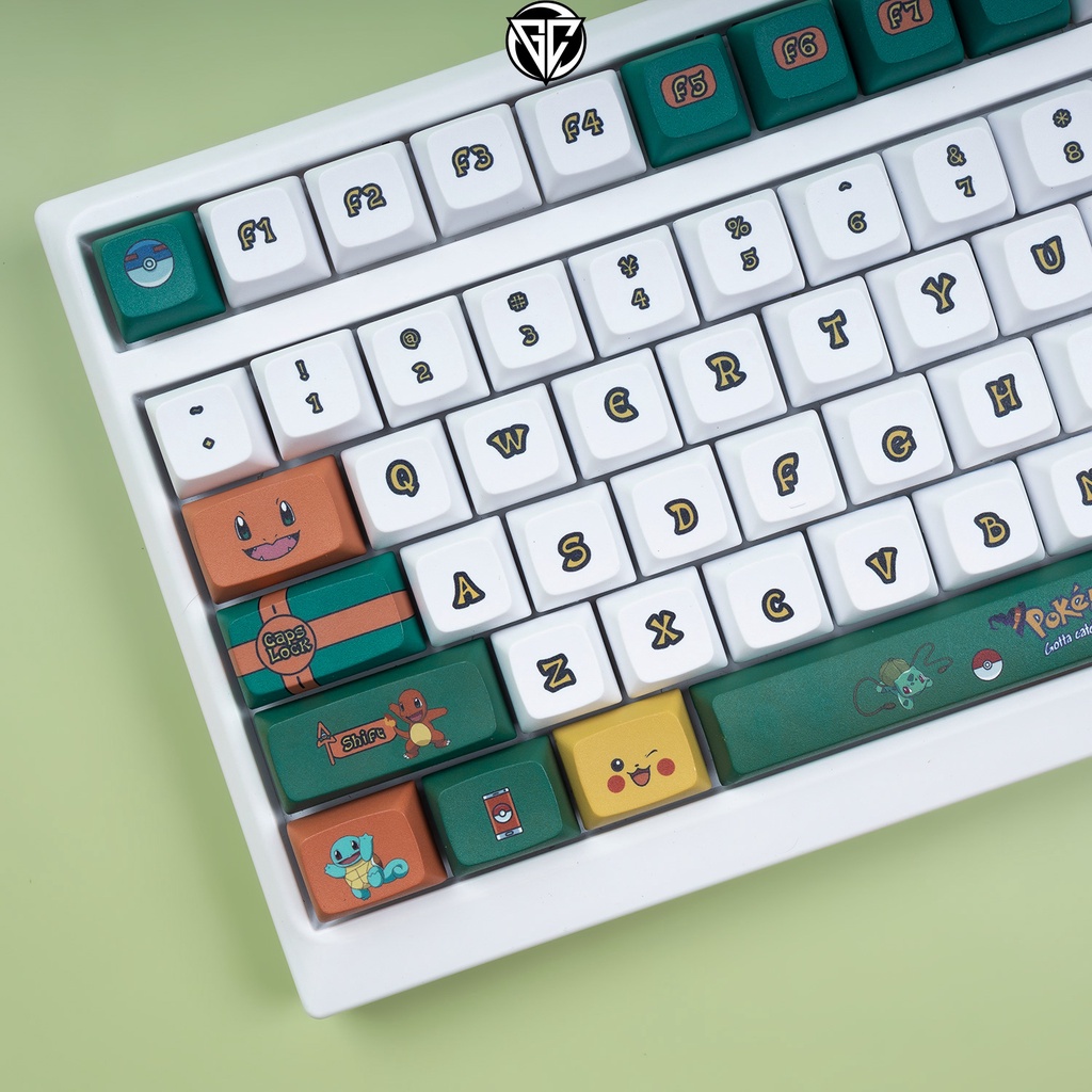 Keycap POKEMON xanh lá 128 nút bàn phím cơ Thick PBT XDA Profile