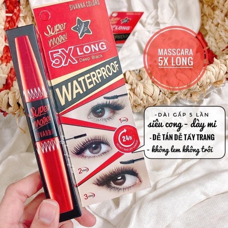 Mascara Cong Dài Mi X5 - SIVANNA SUPER MODEL 5X LONG DEEP BLACK
