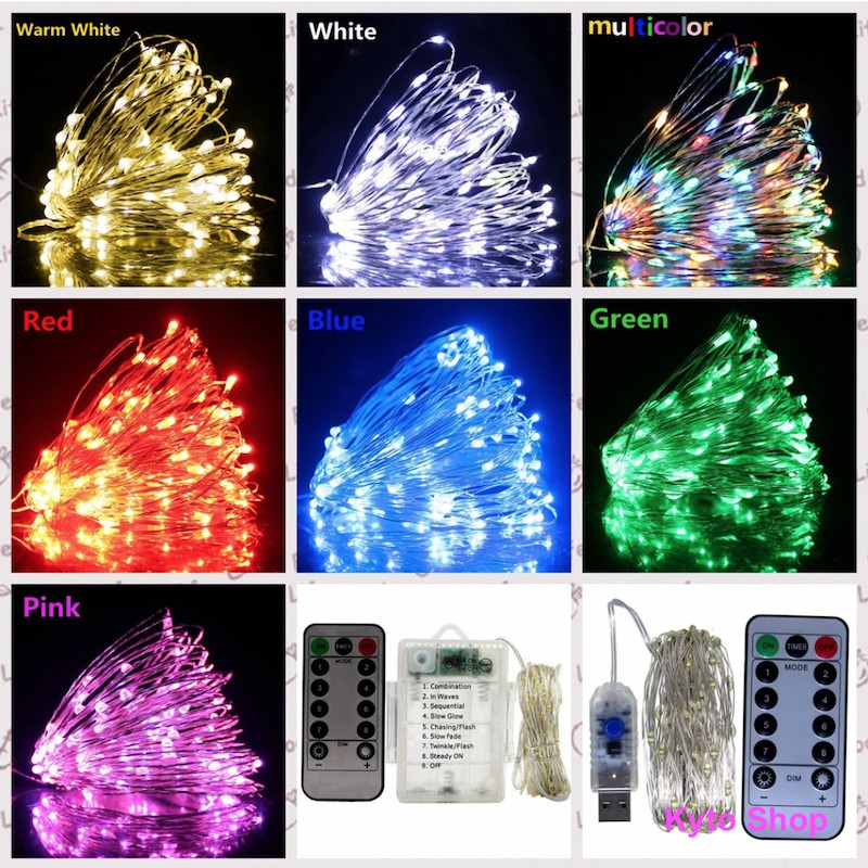 10m Đèn led dây đồng chớp nháy có Remote điều khiển sử dụng pin AA dùng trang trí phòng ngủ, phòng khách