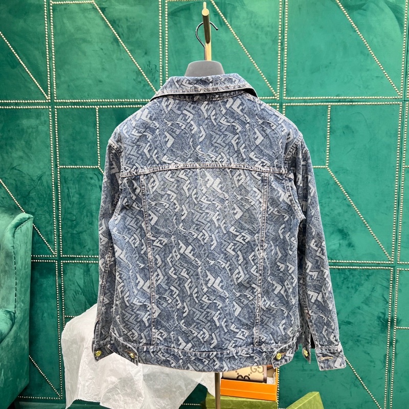 Áo khoác jeans nữ  hoạ tiết chữ thương hiệu Fendi FD cao cấp