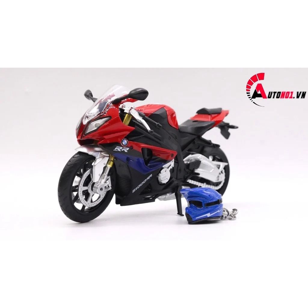 MÔ HÌNH BMW S1000RR ĐỎ ĐEN CÓ MŨ BẢO HIỂM 1:12 CAIPO 4851