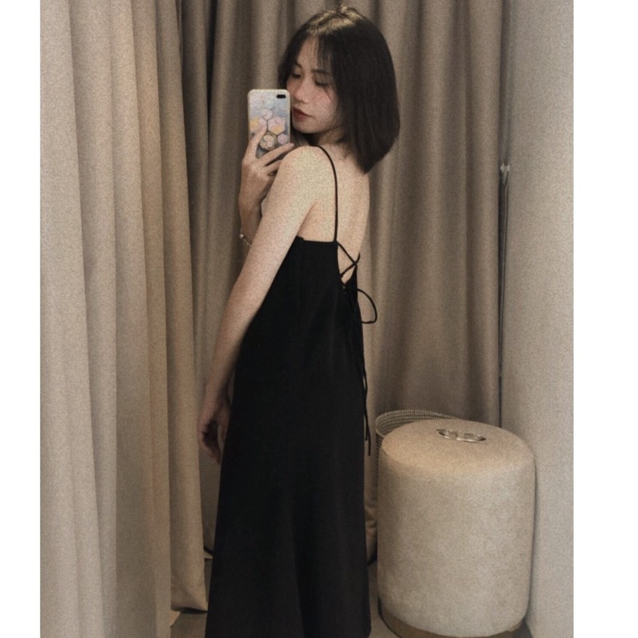 Đầm Hai Dây Dáng Suông Hở Lưng "Black Midi Dress" LA BOUTIQUE | BigBuy360 - bigbuy360.vn