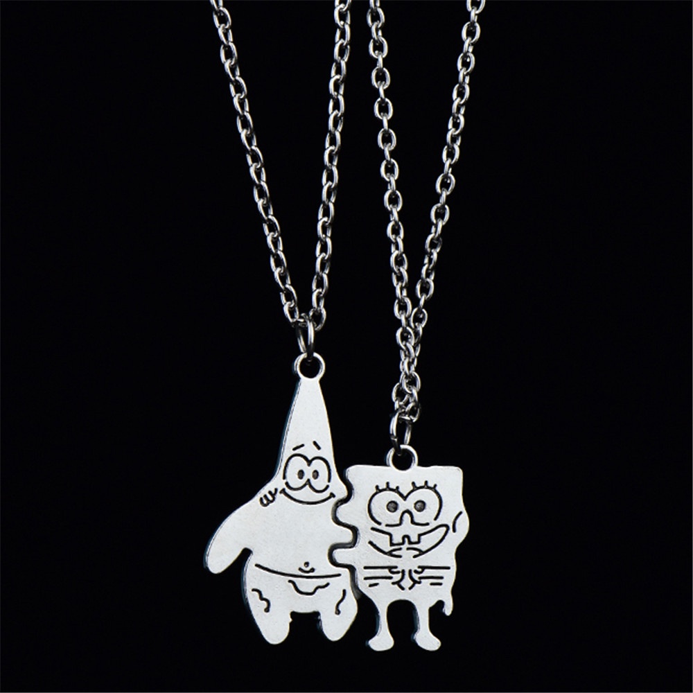 Cặp vòng cổ thép titan mặt Spongebob hoạt hình phong cách hip hop thời trang cho cặp đôi Yanqueens Đồ trang sức